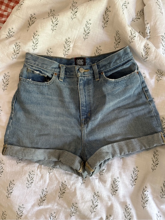 BDG Pants - BDG Light Blue High-Waist Rolled Hem Denim Shorts